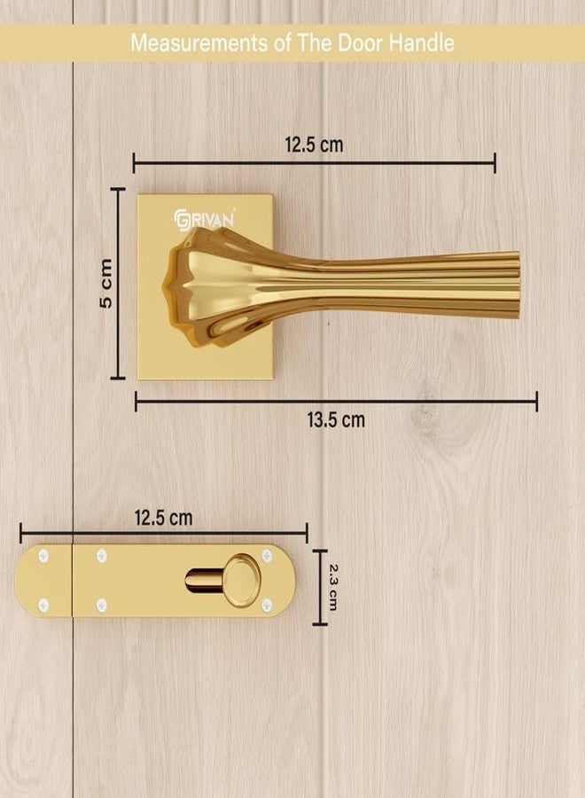 GRIVAN Premium Brass Bathroom Door Handleset with Keyless Baby Latch for Bedroom/Balcony/Office (Gold Finish) - Image 3